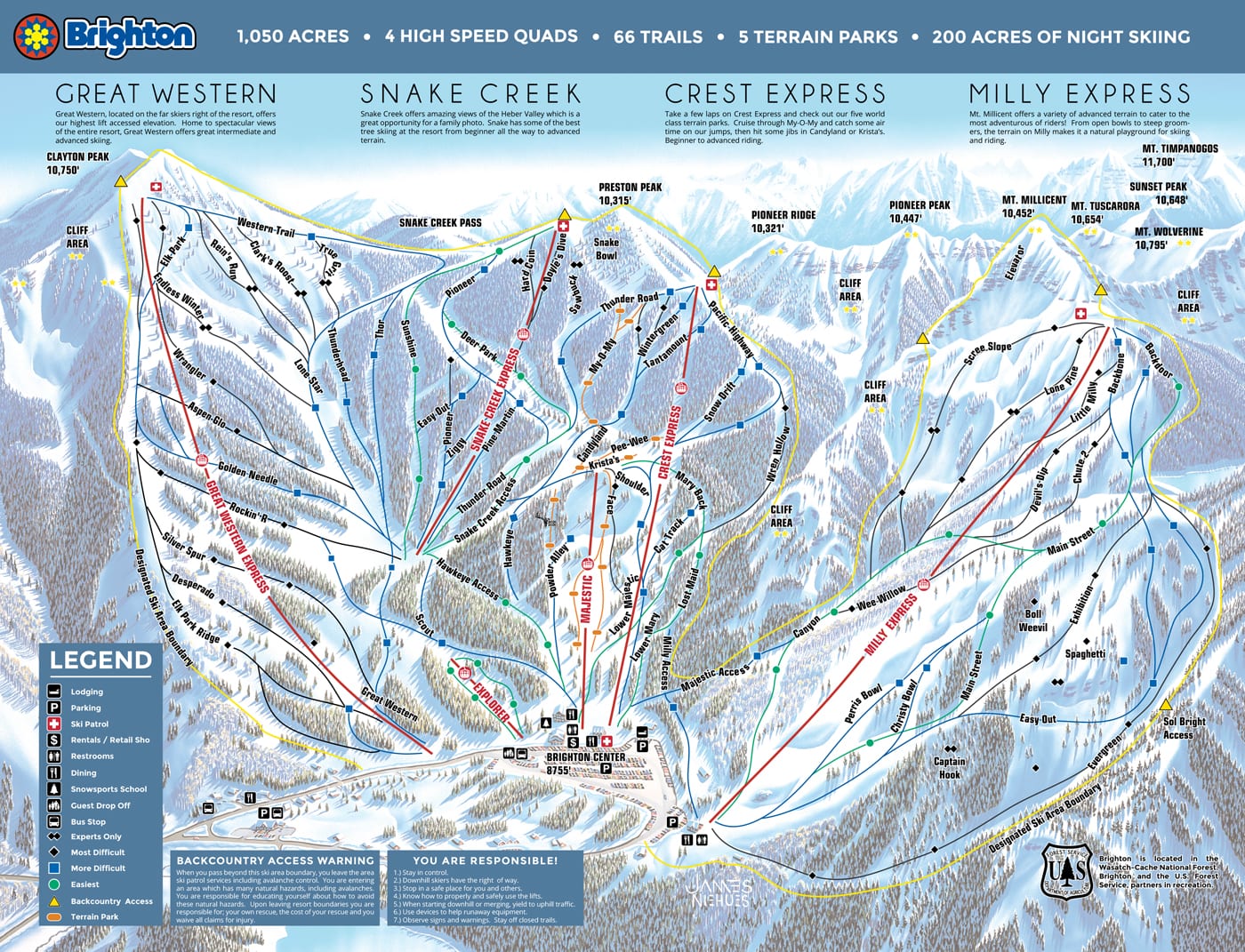 Brighton Trail Map. Salt Lake City Skiing