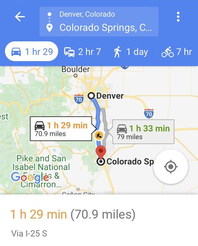 Denver to Colorado Spring Map