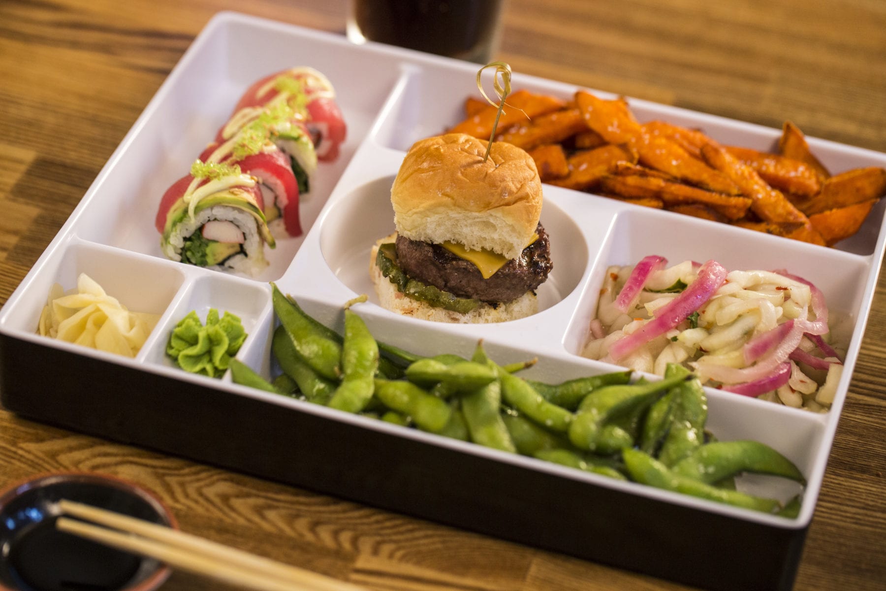 Cowfish burgers and sushi