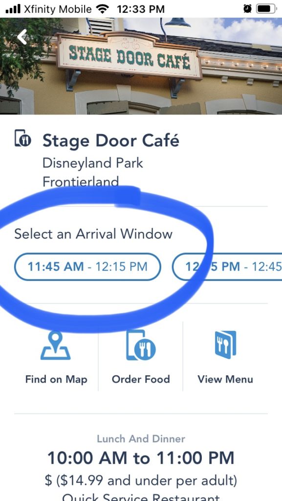 Choose a Time to Pick Up your Disney Moblie Order