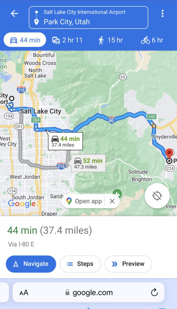 Getting to Park City Map