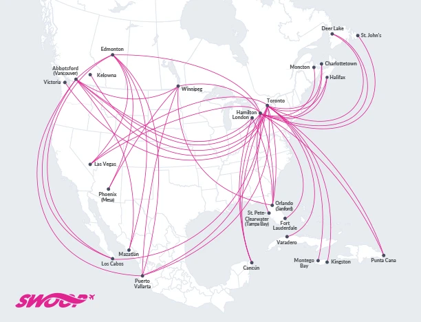 Swoop Airlines Review map of destinations