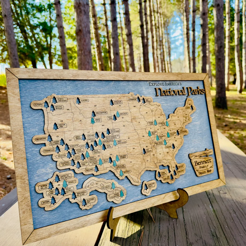 National Park Scratch off map Wooden trees