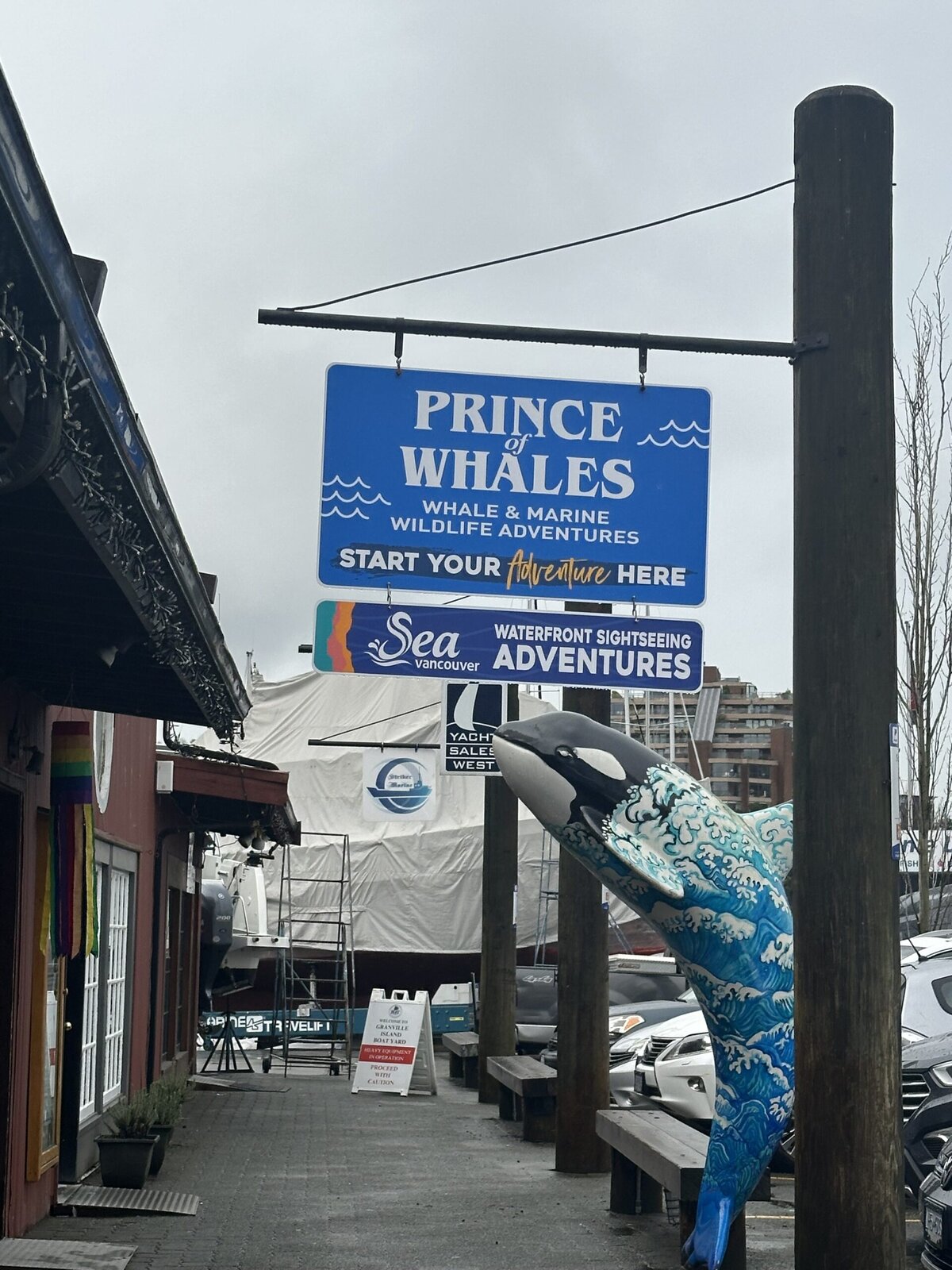 Granville Island Whale Watching sign