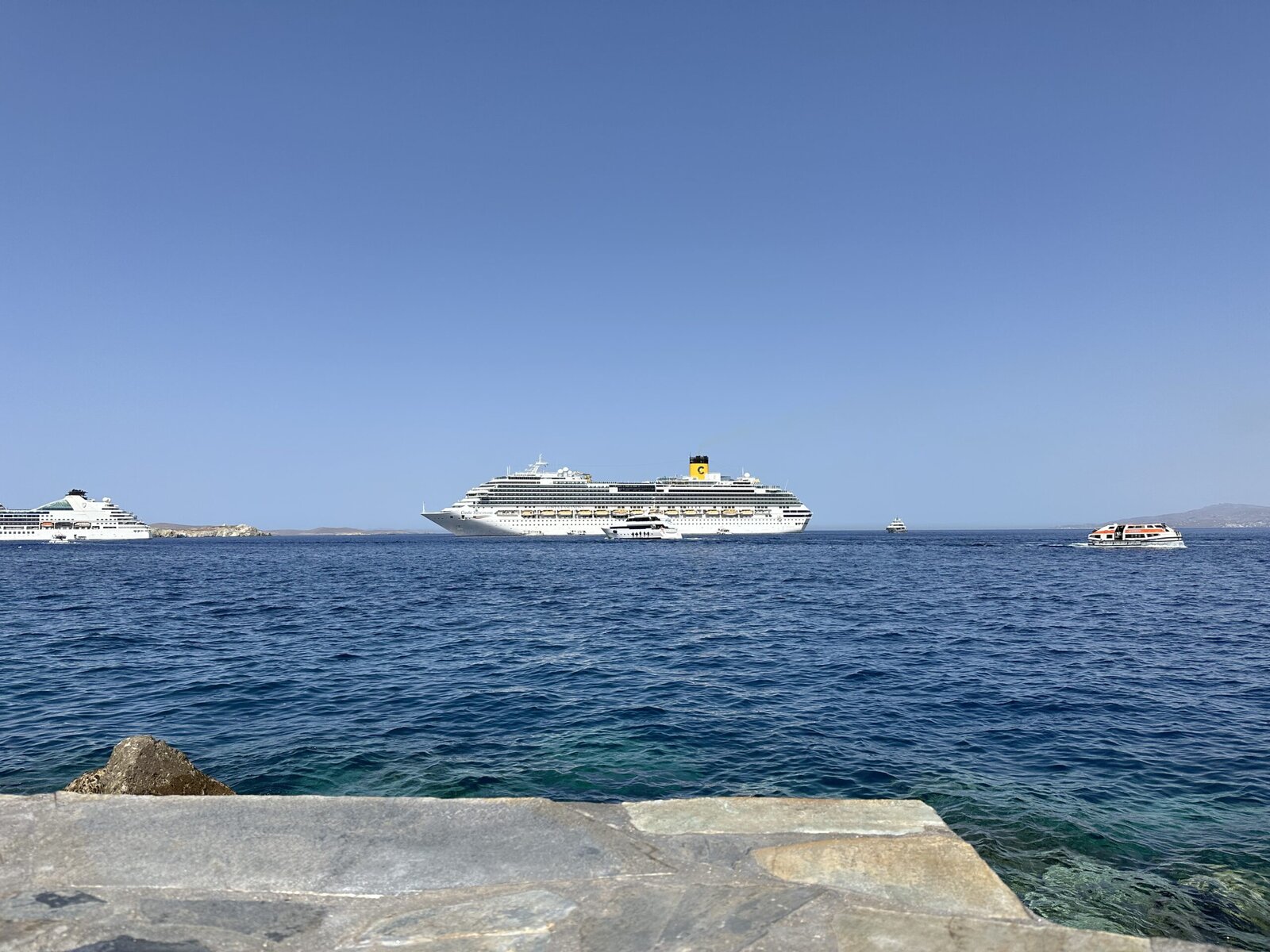 Cruse ship near Mykonos Greece